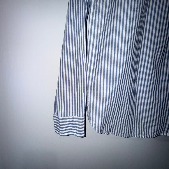 J Crew Factory Ruffle-Front Popover Shirt Blue White Cotton Small - Picture 10 of 13